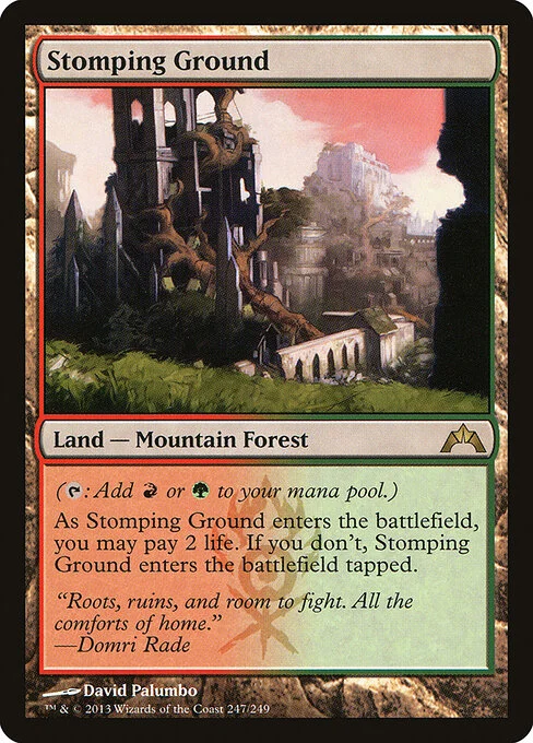 Stomping Ground, carta Magic di tipo Land — Mountain Forest illustrata da David Palumbo