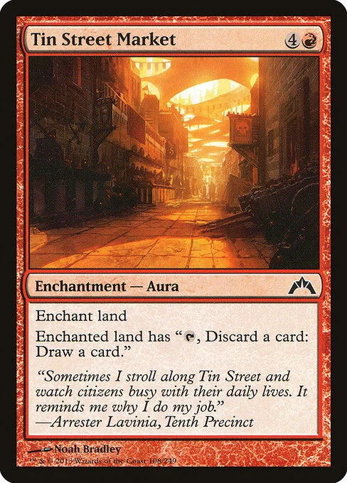 Tin Street Market, carta Magic di tipo Enchantment — Aura illustrata da Noah Bradley
