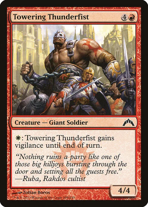 Towering Thunderfist, carta Magic di tipo Creature — Giant Soldier illustrata da Zoltan Boros
