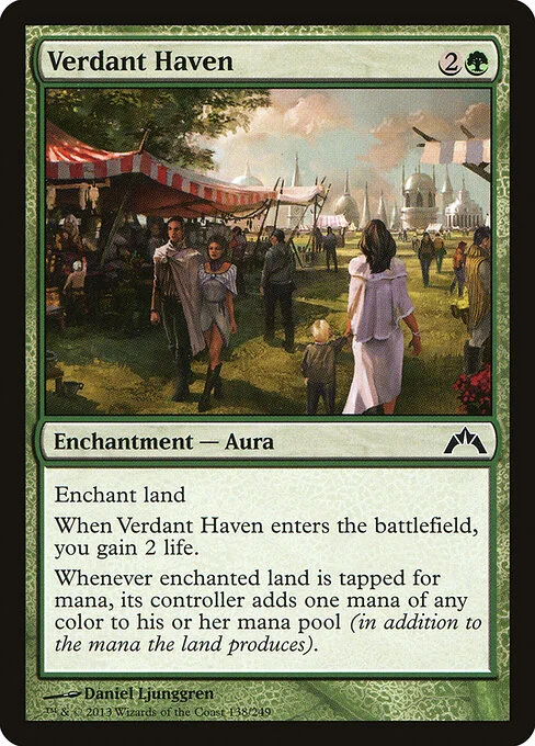 Verdant Haven, carta Magic di tipo Enchantment — Aura illustrata da Daniel Ljunggren