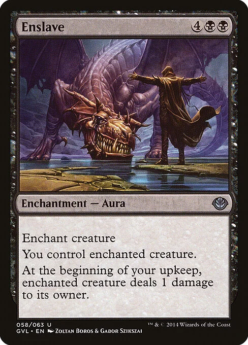 Enslave, carta Magic di tipo Enchantment — Aura illustrata da Zoltan Boros & Gabor Szikszai
