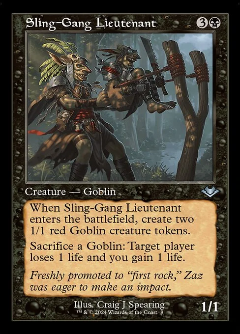 Sling-Gang Lieutenant, carta Magic di tipo Creature — Goblin illustrata da Craig J Spearing