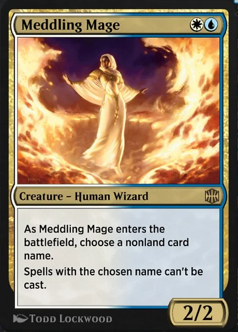 Meddling Mage, carta Magic di tipo Creature — Human Wizard illustrata da Todd Lockwood
