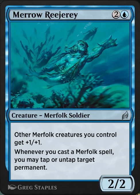 Merrow Reejerey, carta Magic di tipo Creature — Merfolk Soldier illustrata da Greg Staples