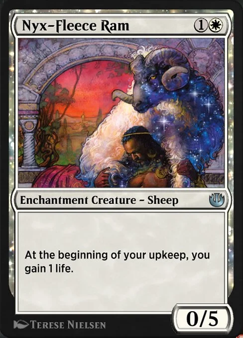 Nyx-Fleece Ram, carta Magic di tipo Enchantment Creature — Sheep illustrata da Terese Nielsen