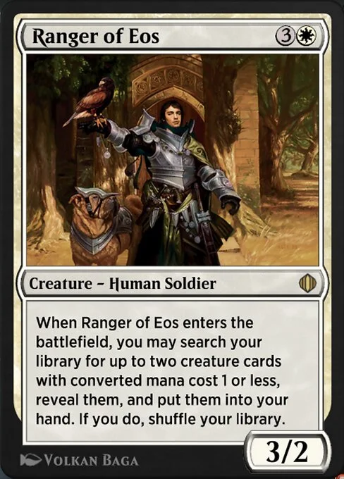 Ranger of Eos, carta Magic di tipo Creature — Human Soldier Ranger illustrata da Volkan Baǵa