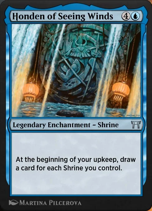 Honden of Seeing Winds, carta Magic di tipo Legendary Enchantment — Shrine illustrata da Martina Pilcerova