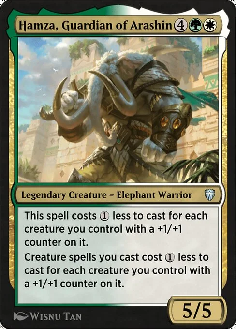 Hamza, Guardian of Arashin, carta Magic di tipo Legendary Creature — Elephant Warrior illustrata da Wisnu Tan