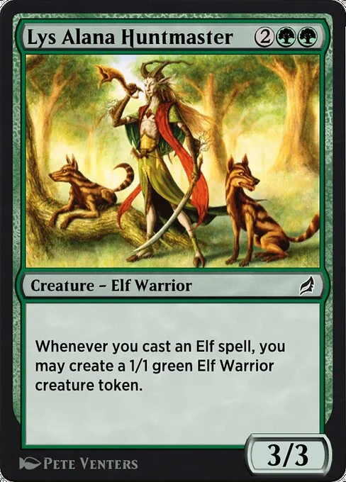 Lys Alana Huntmaster, carta Magic di tipo Creature — Elf Warrior illustrata da Pete Venters