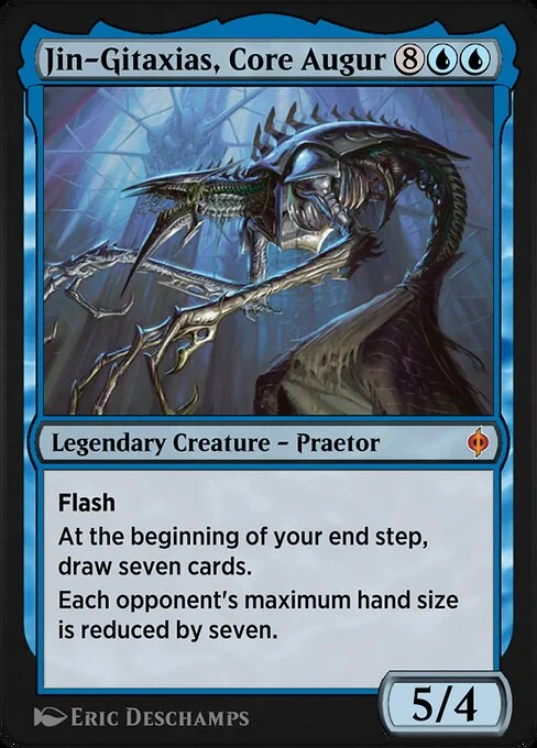 Jin-Gitaxias, Core Augur, carta Magic di tipo Legendary Creature — Phyrexian Praetor illustrata da Eric Deschamps