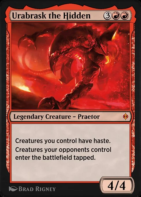 Urabrask the Hidden, carta Magic di tipo Legendary Creature — Phyrexian Praetor illustrata da Brad Rigney