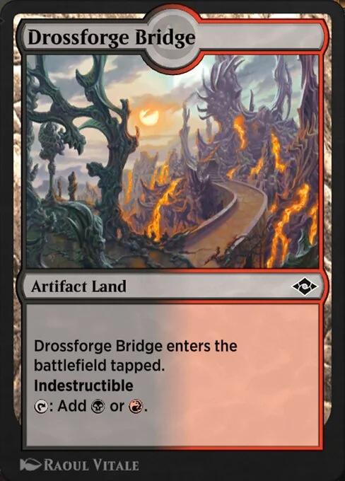Drossforge Bridge, carta Magic di tipo Artifact Land illustrata da Raoul Vitale