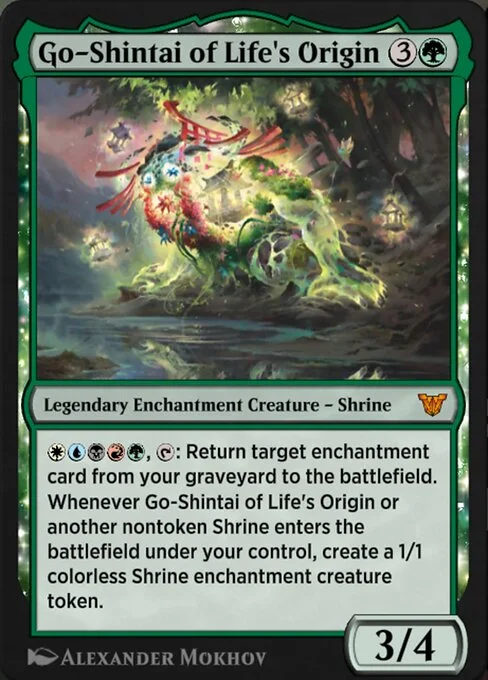 Go-Shintai of Life's Origin, carta Magic di tipo Legendary Enchantment Creature — Shrine illustrata da Alexander Mokhov
