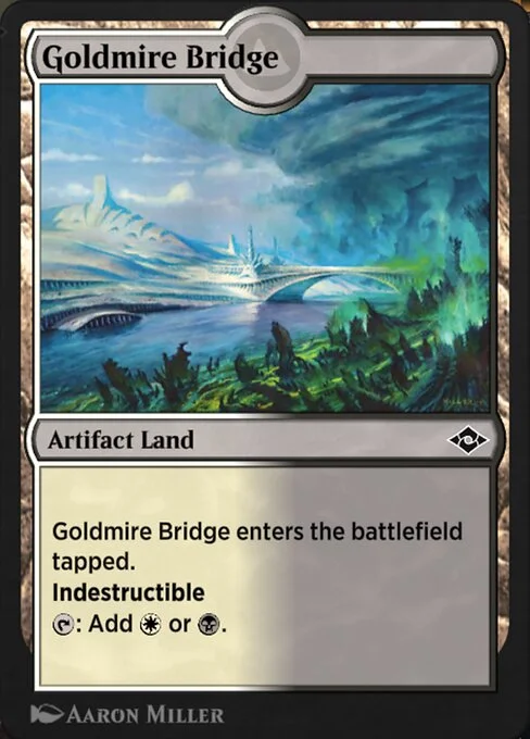 Goldmire Bridge, carta Magic di tipo Artifact Land illustrata da Aaron Miller