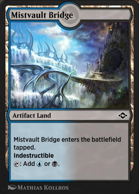 Mistvault Bridge, carta Magic di tipo Artifact Land illustrata da Mathias Kollros