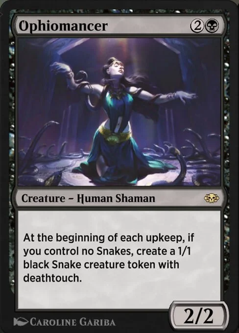 Ophiomancer, carta Magic di tipo Creature — Human Shaman illustrata da Caroline Gariba