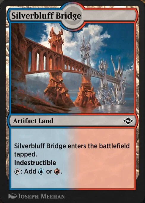 Silverbluff Bridge, carta Magic di tipo Artifact Land illustrata da Joseph Meehan