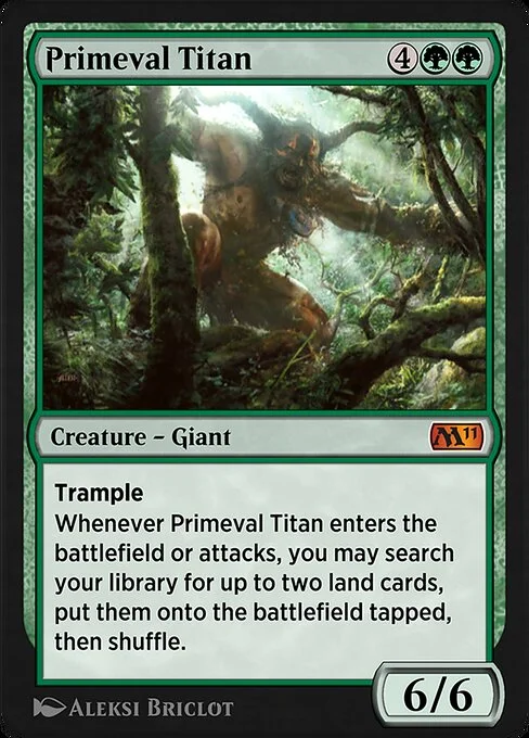 Primeval Titan, carta Magic di tipo Creature — Giant illustrata da Aleksi Briclot