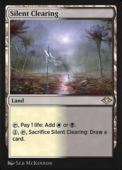 Silent Clearing, carta Magic di tipo Land illustrata da Seb McKinnon