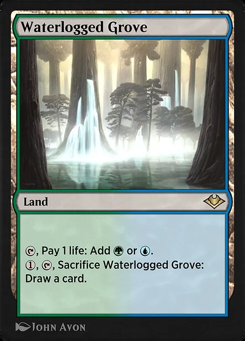 Waterlogged Grove, carta Magic di tipo Land illustrata da John Avon