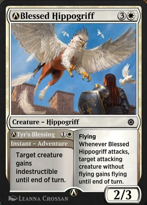 A-Blessed Hippogriff // A-Tyr's Blessing, carta Magic di tipo Creature — Hippogriff // Instant — Adventure illustrata da Leanna Crossan
