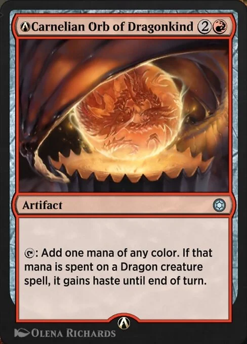 A-Carnelian Orb of Dragonkind, carta Magic di tipo Artifact illustrata da Olena Richards