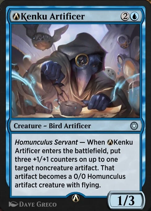 A-Kenku Artificer, carta Magic di tipo Creature — Bird Artificer illustrata da Dave Greco