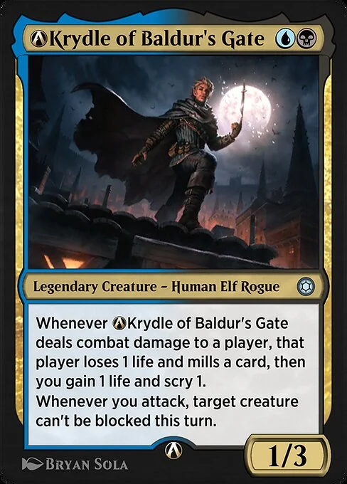 A-Krydle of Baldur's Gate, carta Magic di tipo Legendary Creature — Human Elf Rogue illustrata da Bryan Sola