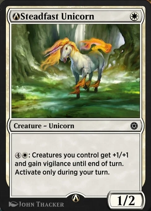 A-Steadfast Unicorn, carta Magic di tipo Creature — Unicorn illustrata da John Thacker