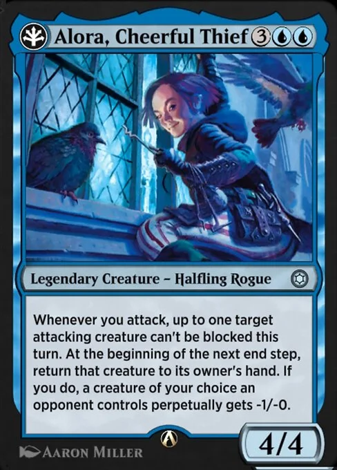Alora, Cheerful Thief, carta Magic di tipo Legendary Creature — Halfling Rogue illustrata da Aaron Miller