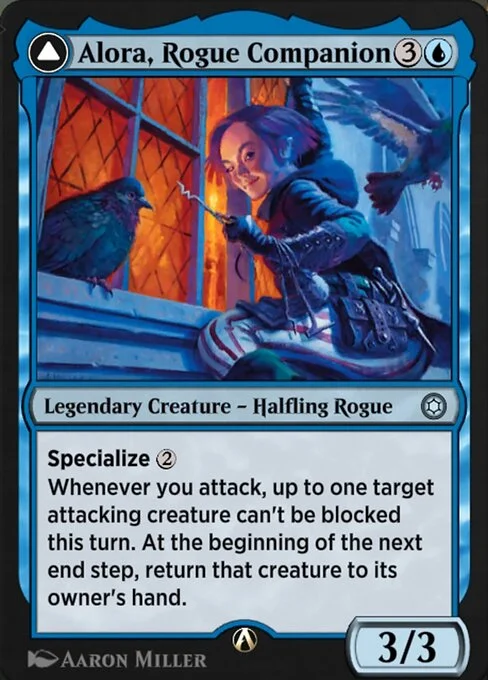 Alora, Rogue Companion, carta Magic di tipo Legendary Creature — Halfling Rogue illustrata da Aaron Miller