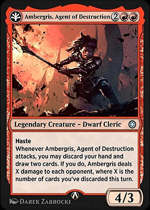 Ambergris, Agent of Destruction, carta Magic di tipo Legendary Creature — Dwarf Cleric illustrata da Darek Zabrocki
