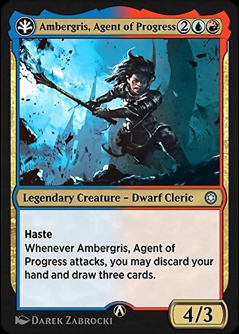 Ambergris, Agent of Progress, carta Magic di tipo Legendary Creature — Dwarf Cleric illustrata da Darek Zabrocki