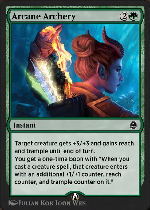 Arcane Archery, carta Magic di tipo Instant illustrata da Julian Kok Joon Wen