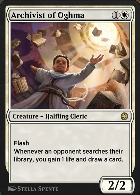 Archivist of Oghma, carta Magic di tipo Creature — Halfling Cleric illustrata da Stella Spente
