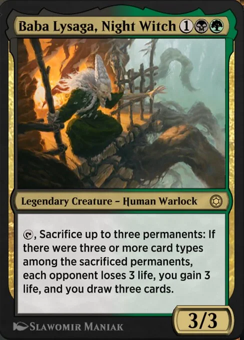Baba Lysaga, Night Witch, carta Magic di tipo Legendary Creature — Human Warlock illustrata da Slawomir Maniak