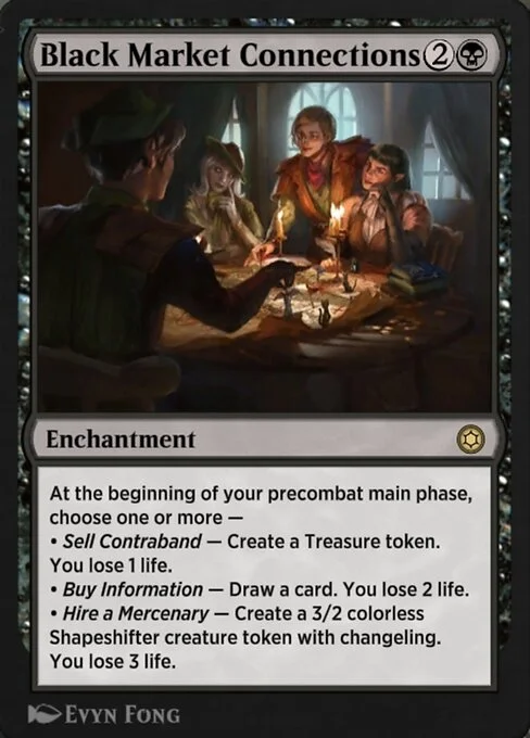 Black Market Connections, carta Magic di tipo Enchantment illustrata da Evyn Fong