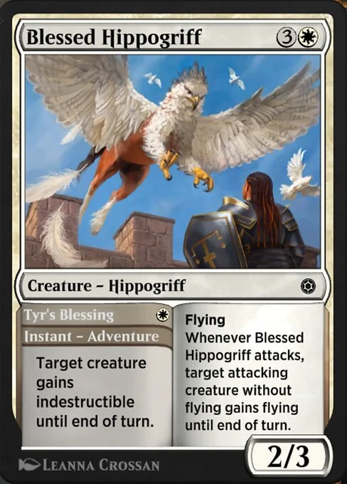 Blessed Hippogriff // Tyr's Blessing, carta Magic di tipo Creature — Hippogriff // Instant — Adventure illustrata da Leanna Crossan