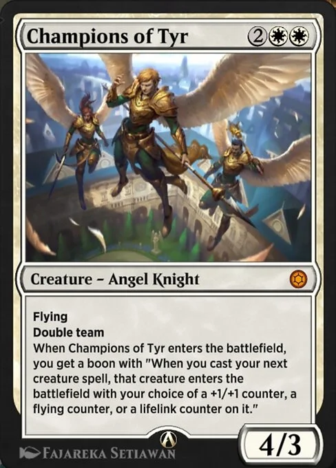 Champions of Tyr, carta Magic di tipo Creature — Angel Knight illustrata da Fajareka Setiawan