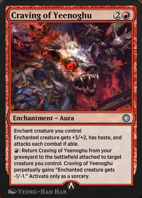 Craving of Yeenoghu, carta Magic di tipo Enchantment — Aura illustrata da Yeong-Hao Han