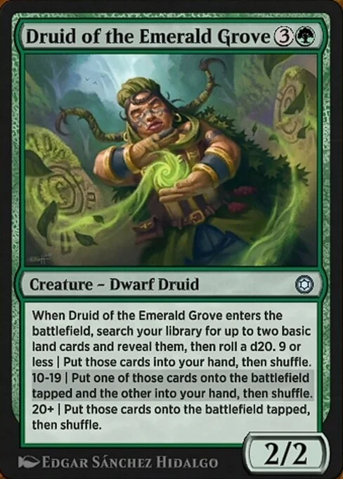 Druid of the Emerald Grove, carta Magic di tipo Creature — Dwarf Druid illustrata da Edgar Sánchez Hidalgo