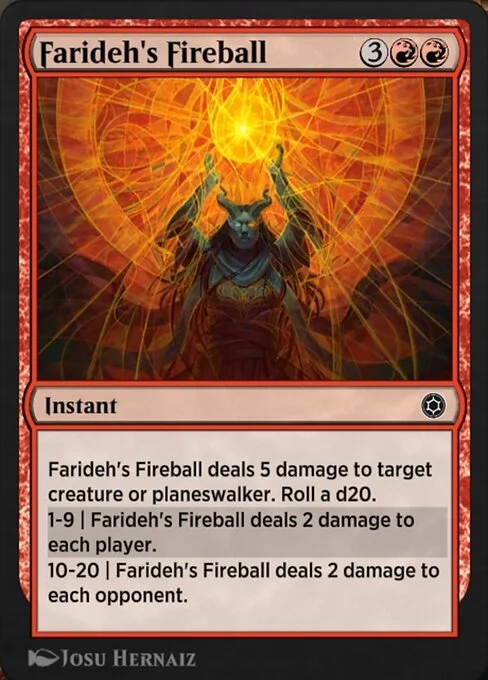 Farideh's Fireball, carta Magic di tipo Instant illustrata da Josu Hernaiz