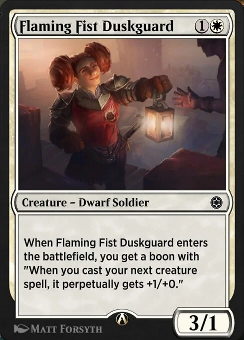 Flaming Fist Duskguard, carta Magic di tipo Creature — Dwarf Soldier illustrata da Matt Forsyth
