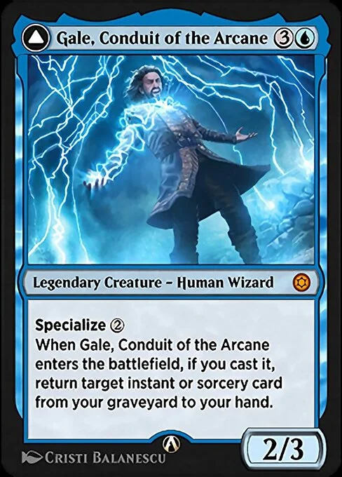 Gale, Conduit of the Arcane, carta Magic di tipo Legendary Creature — Human Wizard illustrata da Cristi Balanescu