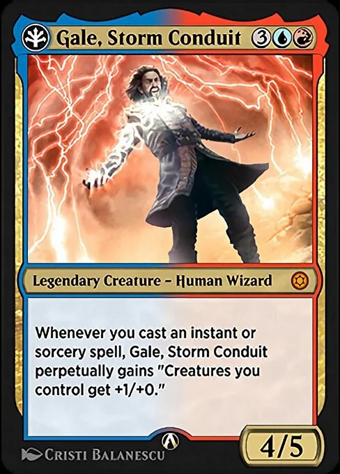 Gale, Storm Conduit, carta Magic di tipo Legendary Creature — Human Wizard illustrata da Cristi Balanescu