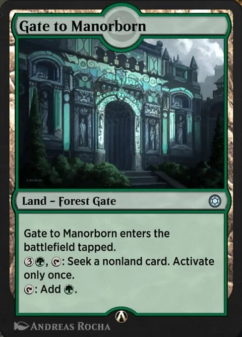 Gate to Manorborn, carta Magic di tipo Land — Forest Gate illustrata da Andreas Rocha