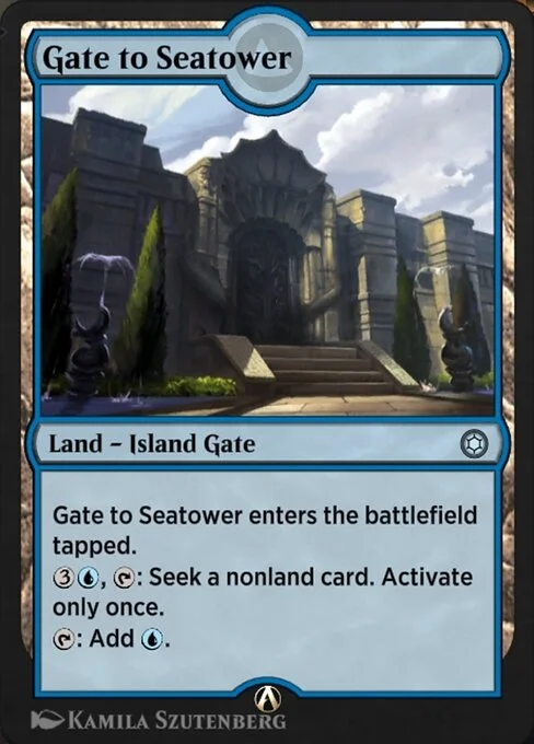 Gate to Seatower, carta Magic di tipo Land — Island Gate illustrata da Kamila Szutenberg