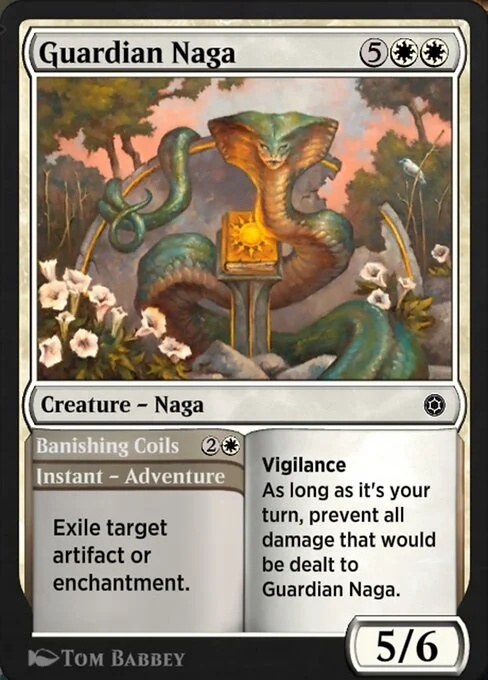Guardian Naga // Banishing Coils, carta Magic di tipo Creature — Snake // Instant — Adventure illustrata da Tom Babbey