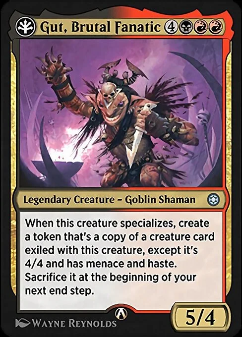Gut, Brutal Fanatic, carta Magic di tipo Legendary Creature — Goblin Shaman illustrata da Wayne Reynolds