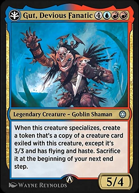 Gut, Devious Fanatic, carta Magic di tipo Legendary Creature — Goblin Shaman illustrata da Wayne Reynolds